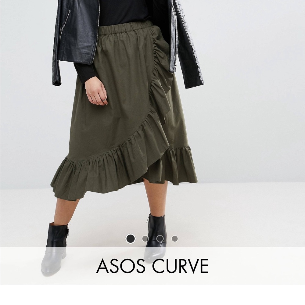 ASOS CURVE Wrap Midi Skirt in Cotton with Ruffle